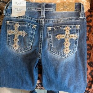 Miss Me Women's Blue Bootcut Jeans with Cross Embellishments